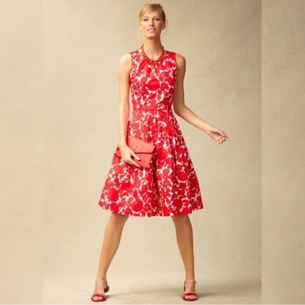Talbots Red & White Floral Fit and Flare Dress Size 16